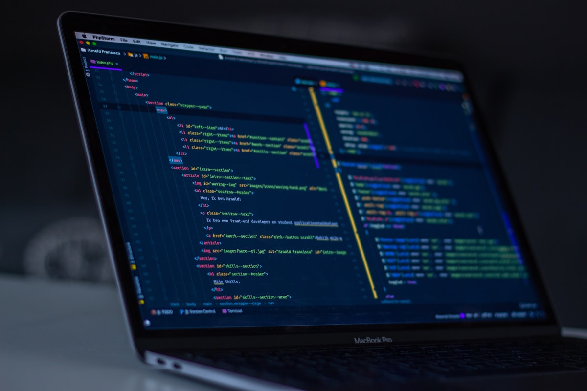 Código fuente de una aplicación web en desarrollo